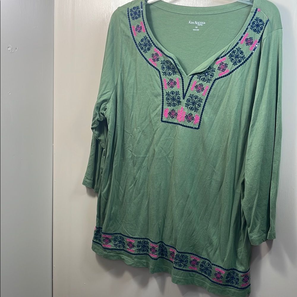 Kim Rogers curvy Multicolored Embellished Tunic Top‎ with Relaxed Fit size 1X